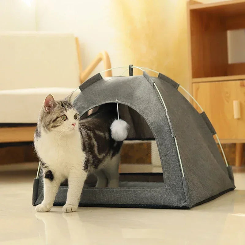 Pet Tent Bed Removable Cat Sofa Basket Canvas Semi-enclosed Cat House Dog Cave Hut Cat Sleeping Bed for Room Decor Pet Supplies