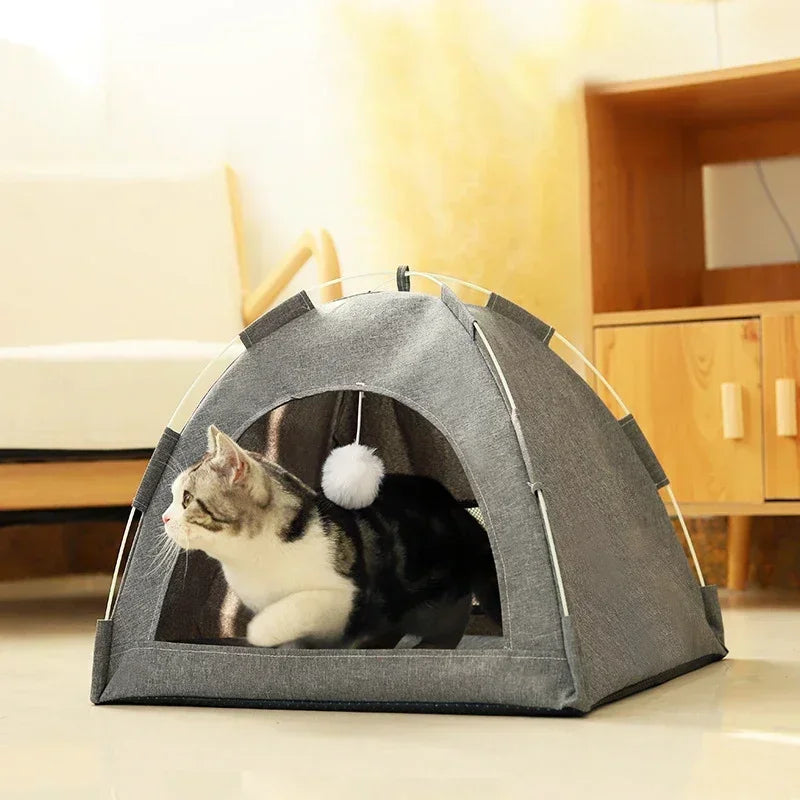 Pet Tent Bed Removable Cat Sofa Basket Canvas Semi-enclosed Cat House Dog Cave Hut Cat Sleeping Bed for Room Decor Pet Supplies