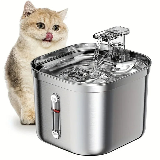 Stainless Steel Cat Fountain With Water Mark Automatic Cats Water Dispenser Sensor Filter Pet Cat Ultra Quiet Pump Water Foutain