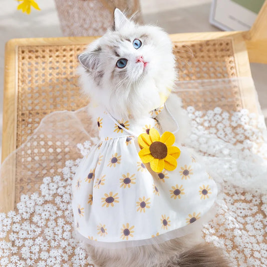 Pet Clothes Cat Puppy Princess Dress  Striped Plaid Dresses with Bow for Cats Kitten Dog Sphynx Clothing